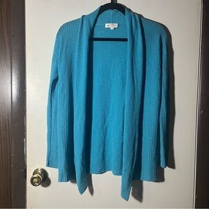 Kinross Cashmere Cardigan Open Size Medium Aquamarine Long Sleeve Sweater Womens
